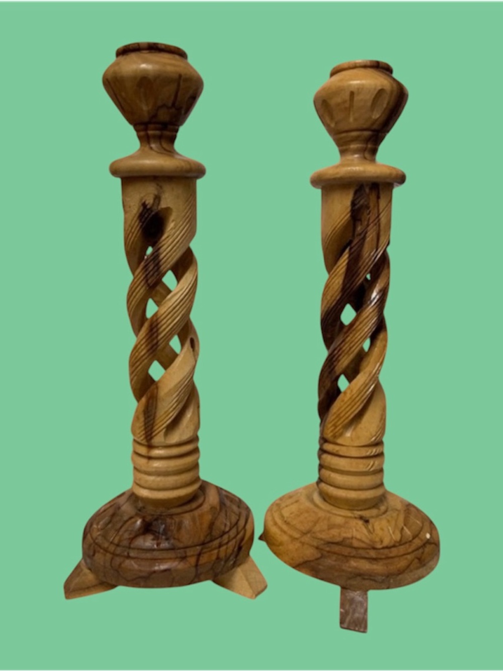 Hand Carved Bethlehem OliveWood Pair Candlesticks Holders (8.25” judaica Israel